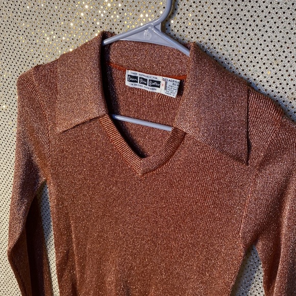 Tops - Carson Pirie Scott’s s vintage 70’s butterfly collar copper gold sparkle shirt
